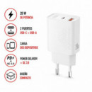 Cargador Rápido 20W USB a + USB C Blanco XO