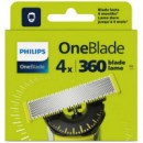 PHILIPS Oneblade 360 QP440/50 - Recambio, Pack de 4