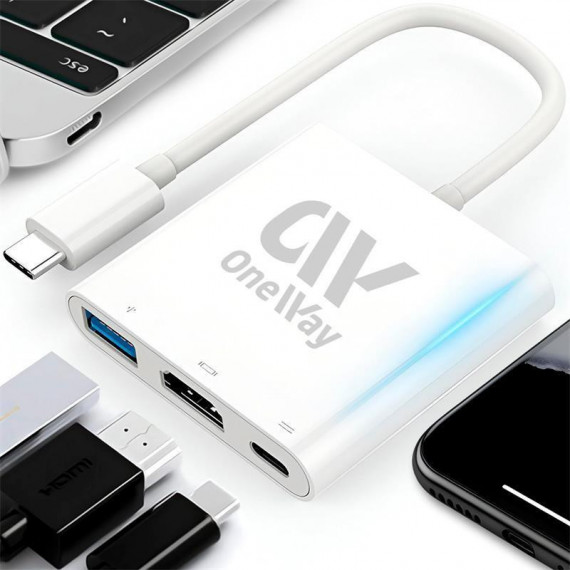 ONEWAY Dock Hub Usb-c 3 en 1 HDMI 4K/USB 3.0/USB-C Plata