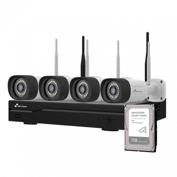 NIVIAN Kit Videovigilancia Wifi 4 Cámaras 1TB