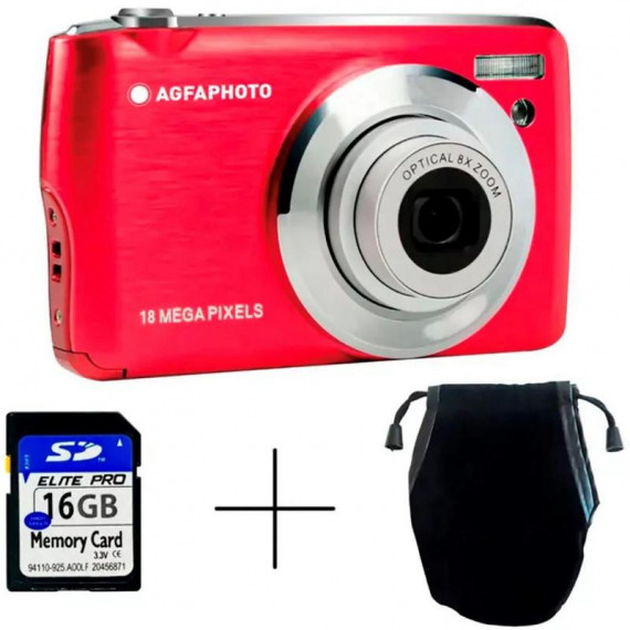 Agfaphoto DC8200 Cámara Digital Roja con Sd 16GB y Estuche  AGFA
