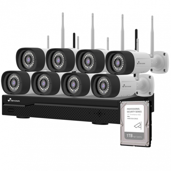 Kit Videovigilancia NIVIAN Wifi 16 Canales 8 Cámaras 1TB