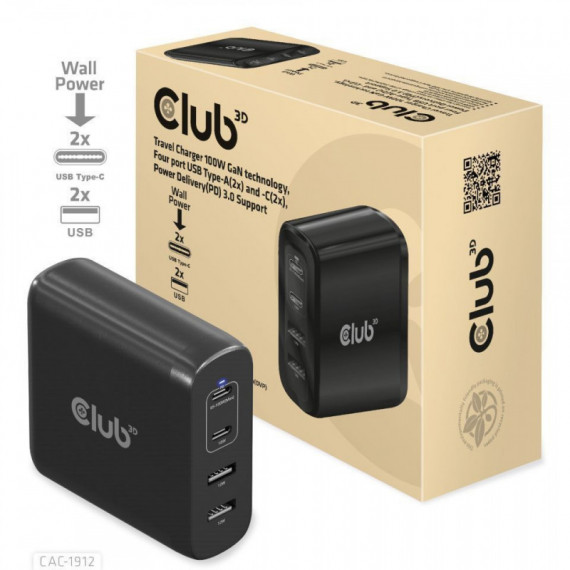 Cargador de Viaje CLUB 3D 100W 2USB-A 2USB-C (CAC-1912EU)