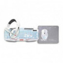 Pack Gaming NASA Teclado+ratón+alfombrilla+auriculares Blanco (ANDROMEDA4IN1-W)