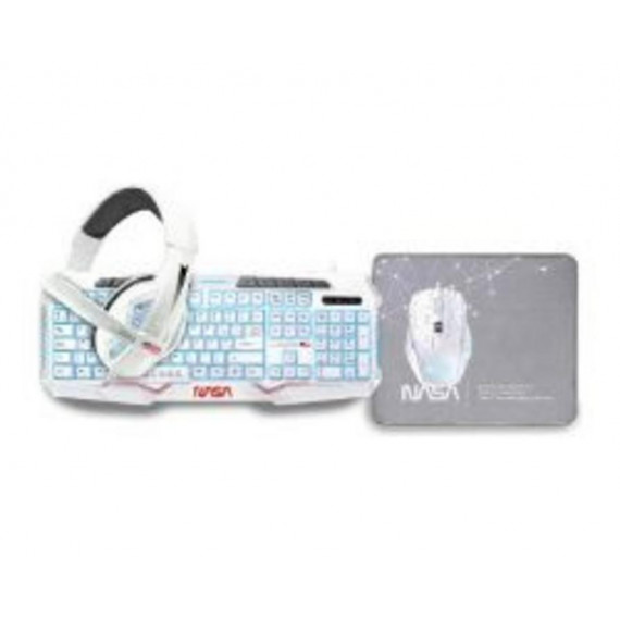 Pack Gaming NASA Teclado+ratón+alfombrilla+auriculares Blanco (ANDROMEDA4IN1-W)