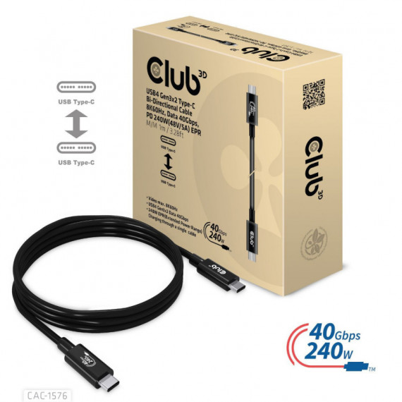 Cable CLUB 3D Usb-c 4.0/M a Usb-c 4.0/M 1M Negro (CAC-1576)