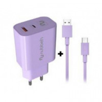 Cargador NUBBEH Bhoot 30W + Cable Borealis Usb-a/usb-c 18W 1.5M Lila