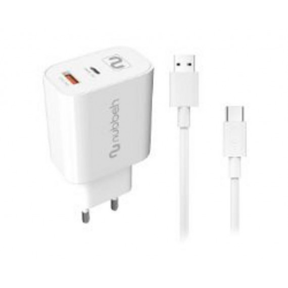 Cargador NUBBEH Bhoot 30W Dual + Cable Usb-c/c 1.5M Blanco