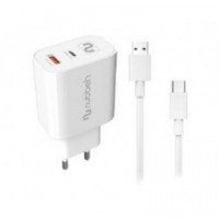Cargador NUBBEH Bhoot 30W Dual + Cable Usb-c/c 1.5M Blanco