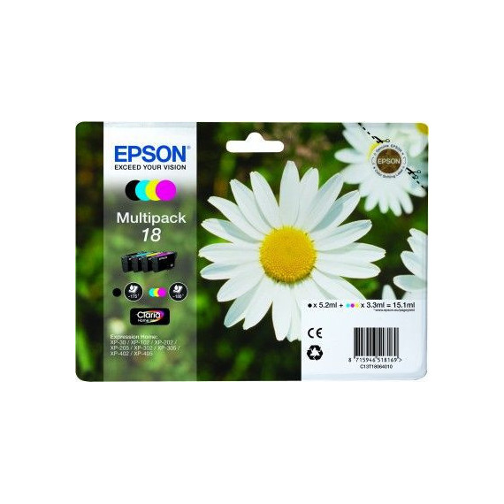 Tinta EPSON 18 T1806 Pack Negro/tricolor (C13T18064012)
