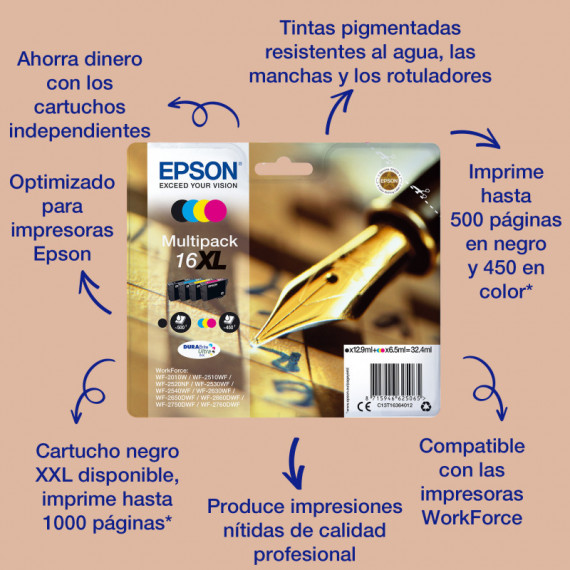 Tinta EPSON 16 T1622 Cian 3.1ML 165 Páginas (C13T16224012)