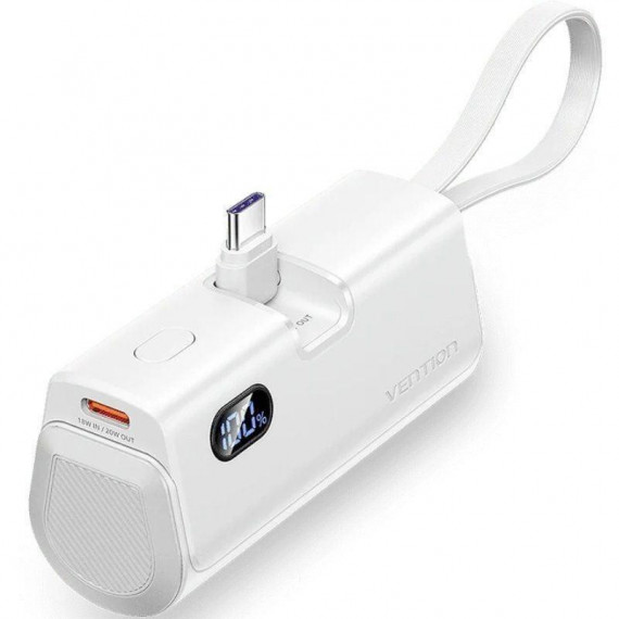 Power Bank VENTION FHQW0 4800 Mah 22.5W con Cables Usb-c y Lightning Plegables Blanco