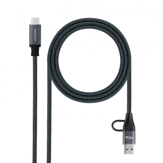Cable NANOCABLE Usb-c a Usb-a y Usb-c, 20GBPS, 5A/100W, 1M Gris/negro (10.01.4111-COMB)