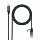 NANOCABLE Usb-c a Usb-a+usb-c/m 20GBPS 5A/100W 3M Gris/negro (10.01.4113-COMB)