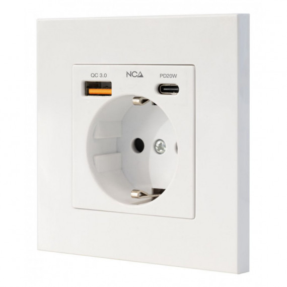 Enchufe de Pared Nanocable Schuko 1XUSB-A Qc 3.0/1XUSB-C Pd 20W Blanco (10.35.0011)  NANO