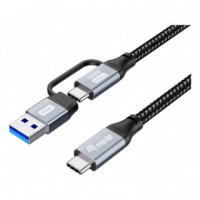 Cable EQUIP Usb-c a Usb-c + Adaptador Usb-a 100W Trenzado 2M Negro (128433)