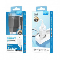 Cargador 1USB + Cable USB a Lightning 1M ISER SA0005 2.4A Negro