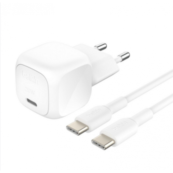 Cargador de Pared BELKIN Boostcharge Usb-c 20W con Cable Blanco (WCA009KQ1MWH-B6)
