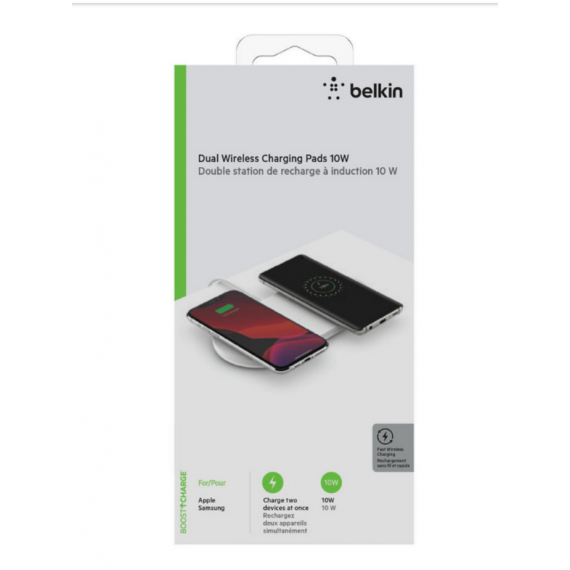 Cargador BELKIN Inalámbrico QI2 Boostcharge 10W + 10W Doble para Dispositivos Apple Blanco (WIZ002VFWH)