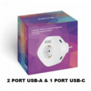 Cargador USB con Enchufe Integrado Nano Cable 2USB-A+1USB-C REF-10370003  NANOCABLE
