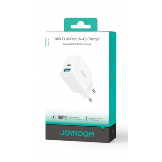 Cargador JOYROOM 20W Doble Puerto A+c JR-TCF21EU Blanco