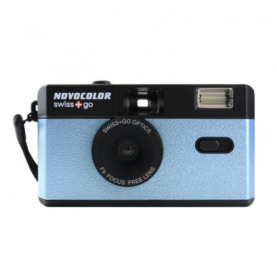 Cámara Novocolor SWISS GO Analógica 35MM Reutilizable con Flash Azul (SWI401602)