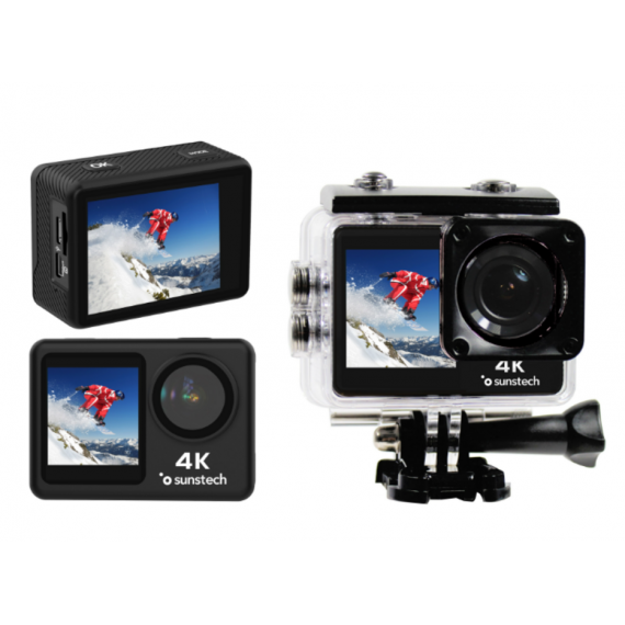 Cámara Digital SUNSTECH Adventure 4K IPX8 con Case 4K/16MPX Dual Screen Accesorios Sumergible Negro