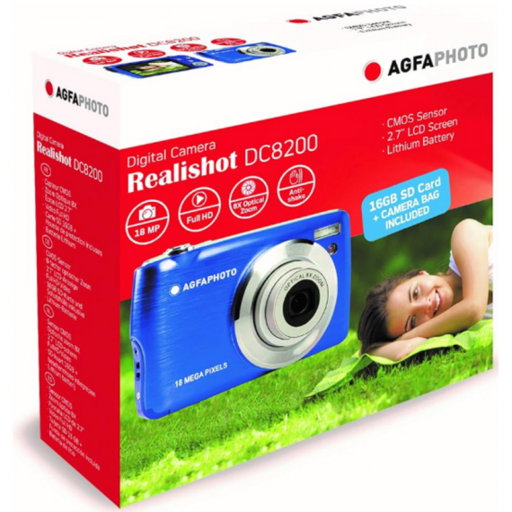Cámara Digital AGFAPHOTO DC8200 de 18 Megapíxeles, Zoom óptico 8X, Pantalla 3.2", Azul