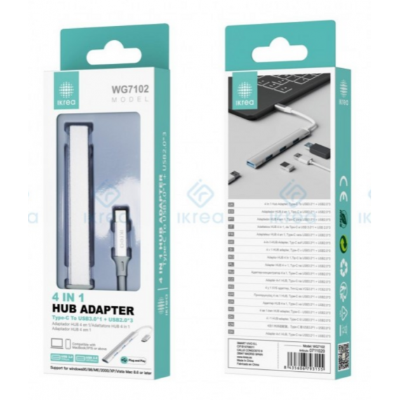 Adaptador IKREA Hub 4 en 1 Tipo-c a USB 3.0 X 1 + USB 2.0 X 3 Plata (WG7102)