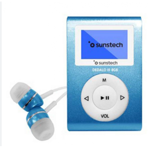Reproductor MP3 SUNSTECH Dedaloiii 8GB con Sintonizador de Radio Fm, Auriculares Incluidos (azul)