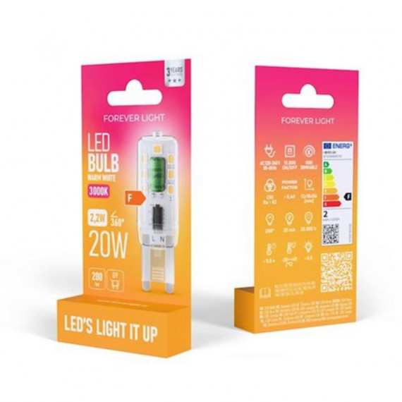 Bombilla Led FOREVER G9, 2.2W, 200 Lúmenes, Luz Blanca Cálida 3000K