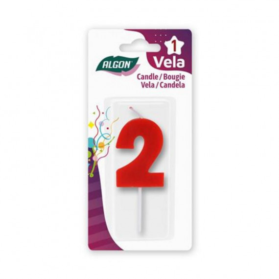 Vela Roja Número 2 ALGON para Cumpleaños 8.3CM
