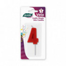 Vela Roja ALGON Número 4 para Celebraciones 8.3CM