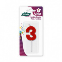 Vela Roja Número 3 ALGON para Celebraciones