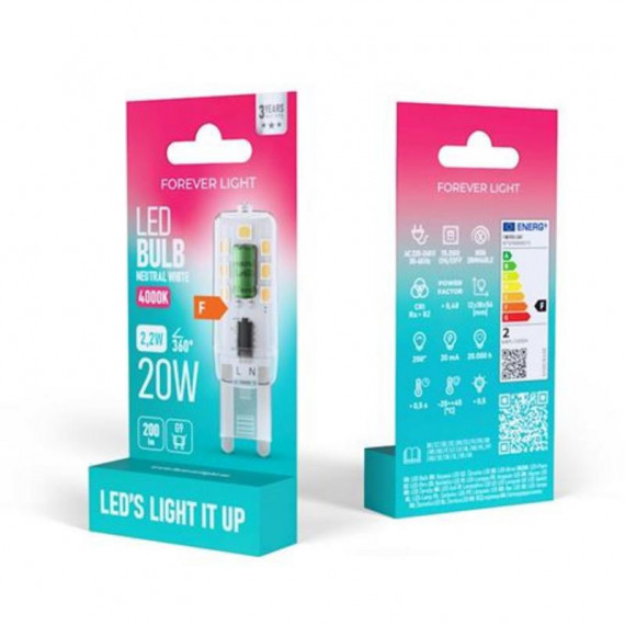 Bombilla Led FOREVER G9 2.2W (20W) 200 Lumen Luz Blanca Neutra 4000K
