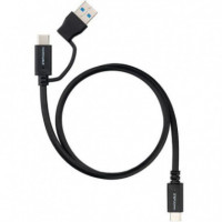NANOCABLE Cable Usb-c 3.2 GEN2 a Usb-c Macho con Usb-a, 10GBPS, 60W, 4K/60HZ, 3M Negro (10.01.4803)