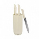 Set de 5 Cuchillos de Acero Inoxidable con Tacóma Crema JOCCA