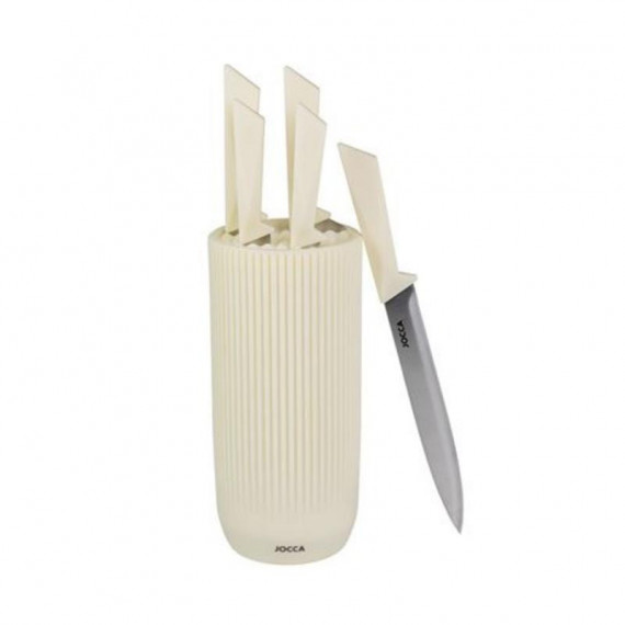 Set de 5 Cuchillos de Acero Inoxidable con Tacóma Crema JOCCA