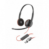 Auriculares con Micrófono POLY Blackwire 3220 Supra-aurales Binaurales Usb-a + Adaptador de Audio Negros (8X228A6) - Guanxe Atla