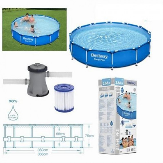 Piscina Desmontable BESTWAY Steel Pro con Bomba de Filtro, 366 X 76 Cm