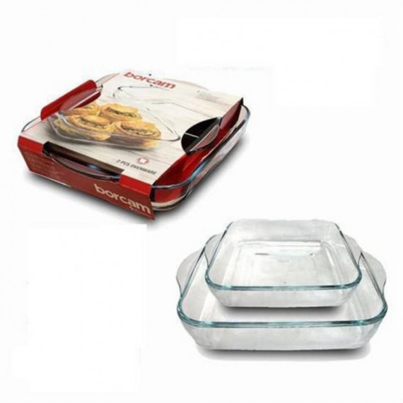 Pack de Dos Bandejas de Horno de Cristal Pasabahçe Borcam (22X22CM y 28X28CM)  PASABAHCE
