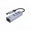 Adaptador CONCEPTRONIC Usb-a + Usb-c a 3XUSB-A / 1XRJ45 Ethernet Lan Gbe Gris (ABBY25G)
