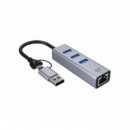 Adaptador CONCEPTRONIC Usb-a + Usb-c a 3XUSB-A / 1XRJ45 Ethernet Lan Gbe Gris (ABBY25G)