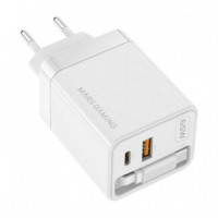 Cargador de Pared MARS GAMING Retráctil Gan 65W Usb-a/c Blanco (MDGAN65RW)