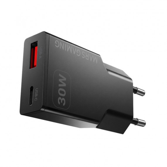 Cargador de Pared MARS GAMING Ultracompacto Gan 30W Pd 3.0 Usb-a/c Negro (MDGAN30)