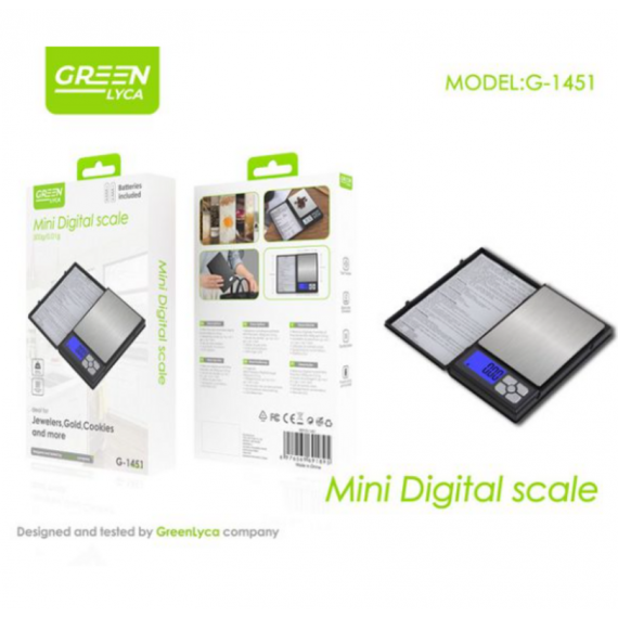 Pesa Digital Báscula de Joyas Greenlyca 500G/0.01G G-1451  GREEN LYCA
