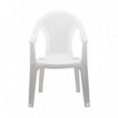 Silla SEVENON con Reposabrazos de Polipropileno Efecto Ratán Blanca