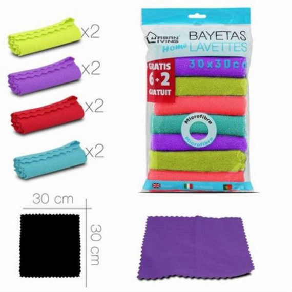 Pack 8 Bayetas de Microfibra URBAN LIVING 30X30 Cm, 4 Colores