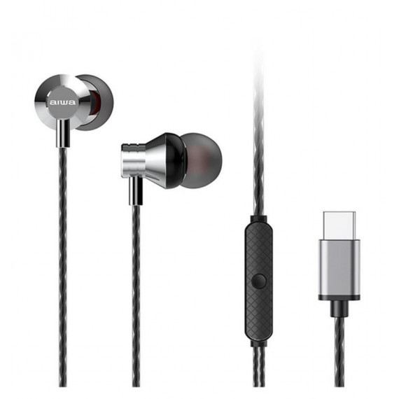 Auriculares Intrauditivos Estéreo AIWA ESTM-50USB-C con Micrófono y Control Remoto, Gris