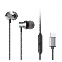 Auriculares Intrauditivos Estéreo AIWA ESTM-50USB-C con Micrófono y Control Remoto, Gris
